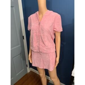 Juicy Couture Flamingo Pink Terry Cloth Hoodie and shorts Tracksuit Set Size L